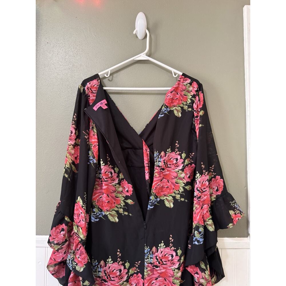 Betsey Johnson Size 12 Floral Ruffle Flared Bell Long Sleeve V-Neck Dress Boho - Picture 13 of 14